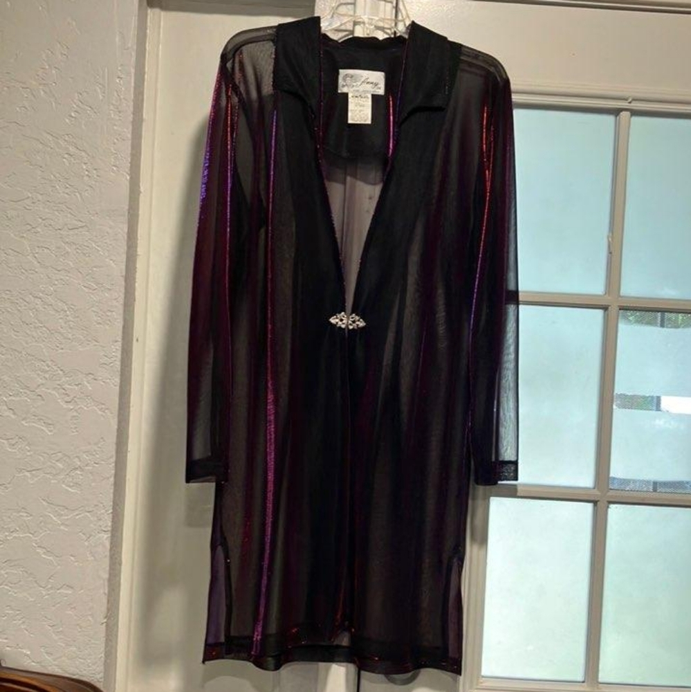 Sheer red black metallic over lay coat